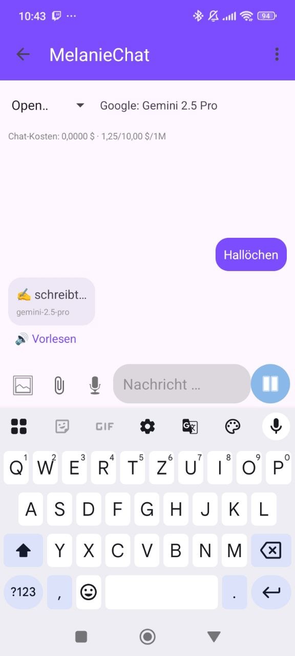 MelanieChat answer with Gemini 2.5 Pro, model picker on top