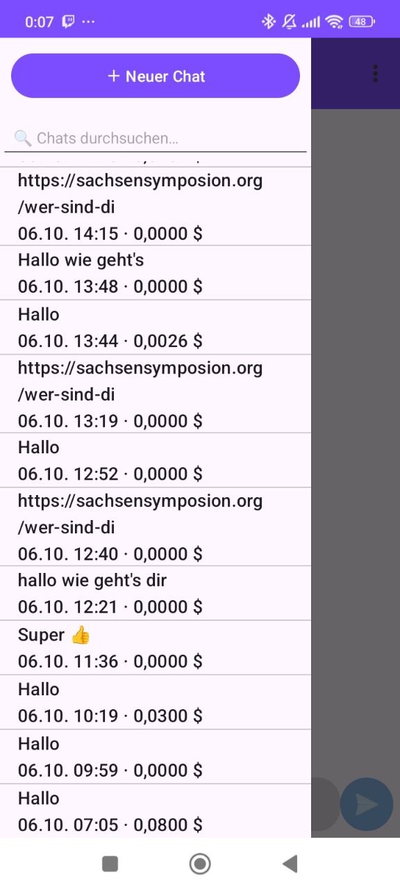MelanieChat chat overview with cost per conversation