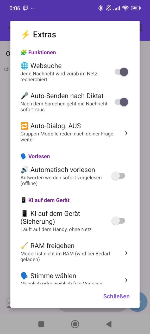 MelanieChat extras: web search, dictation, auto dialog